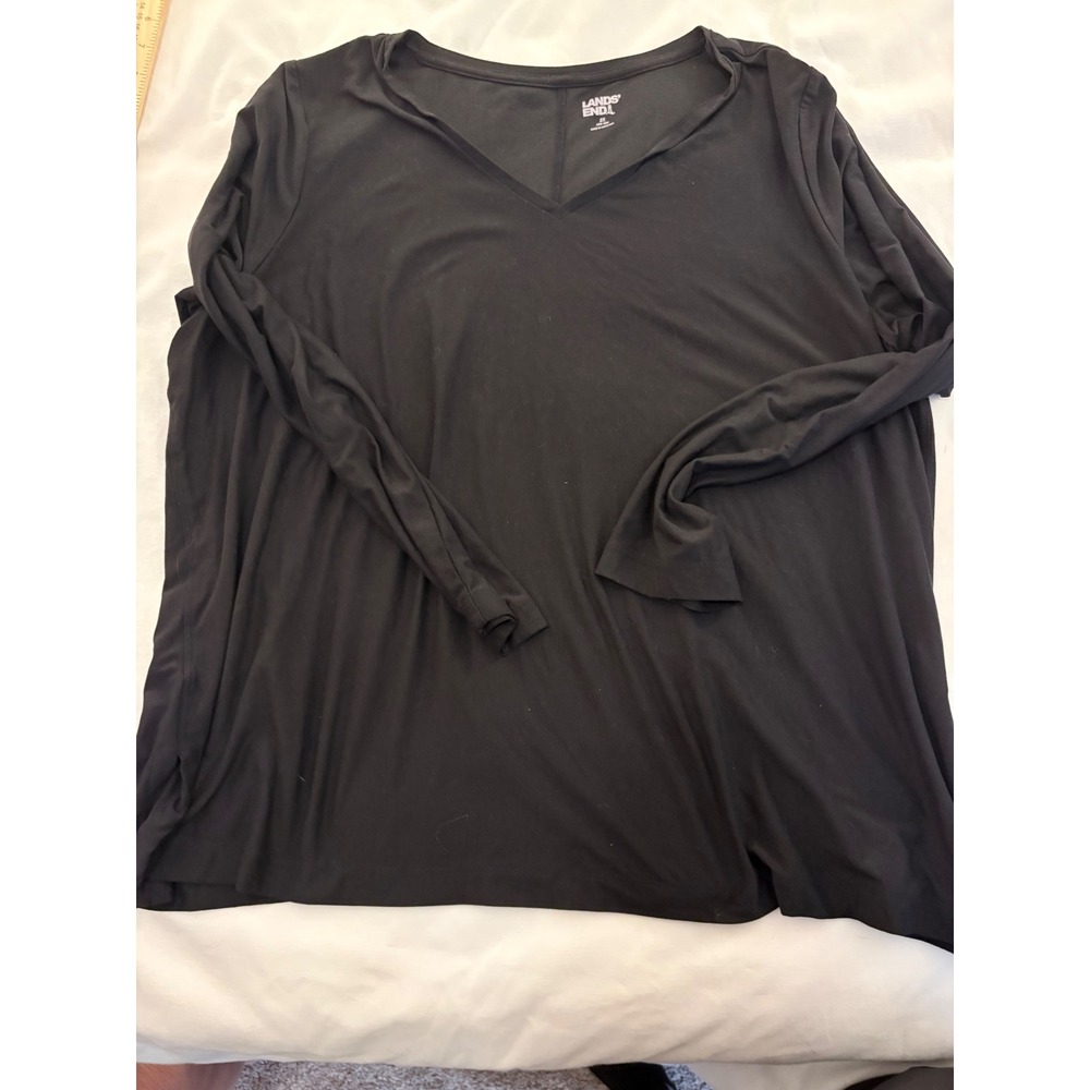 Lands End  Black Long Sleeve V-Neck Top Size 2X Plus Size RN 62830